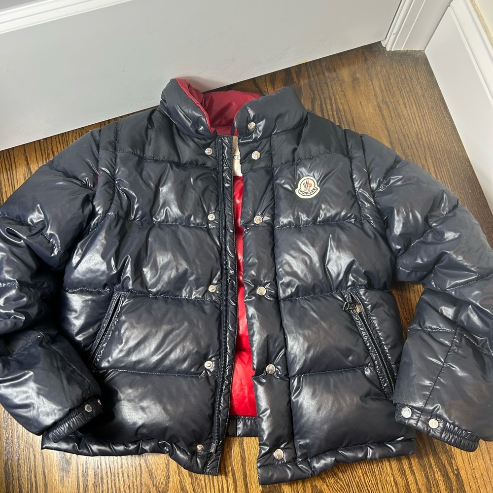 Authentic Moncler Kids Navy Puffer Jacket with Red Lining